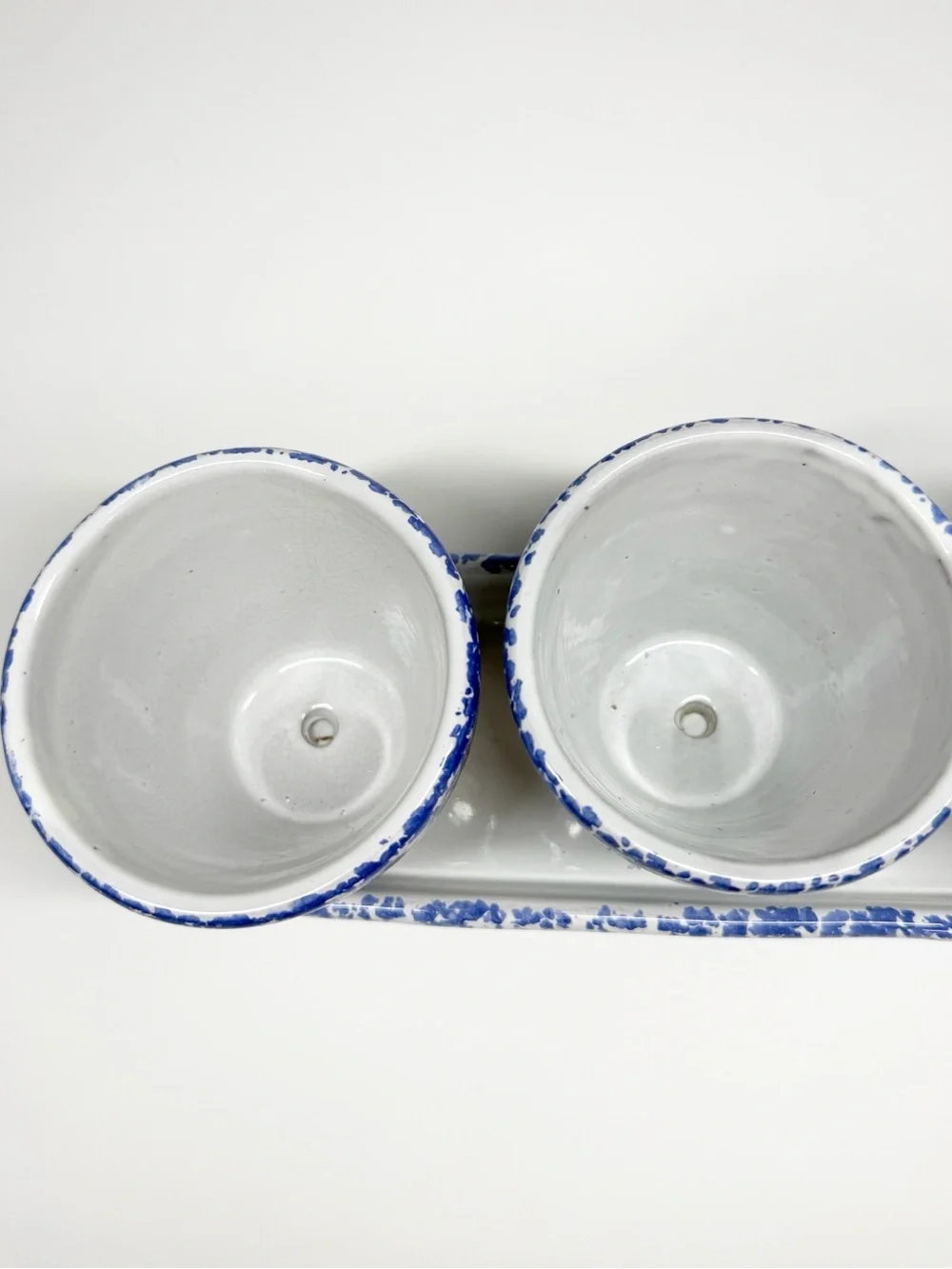 Vintage Himark Portugal Pottery Window Flower Pots Blue Checkered Sponge Painted